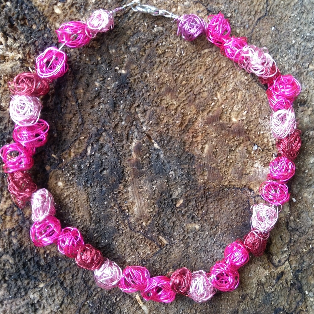 Pink Artisan Wire Choker Necklace